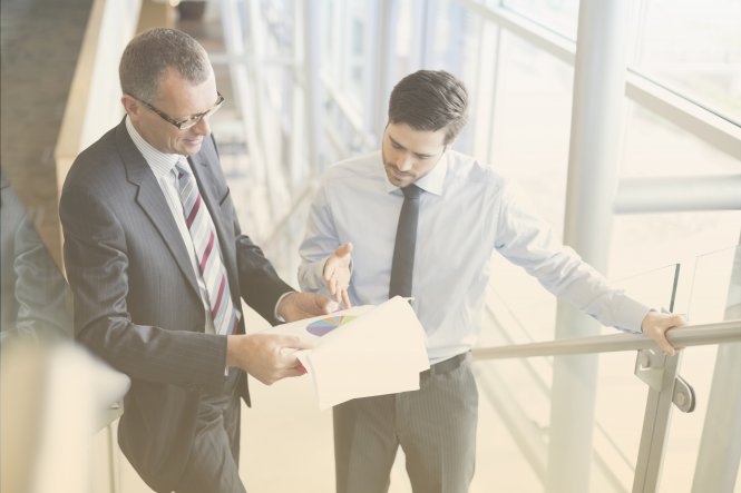 Two colleagues reviewing a graph.