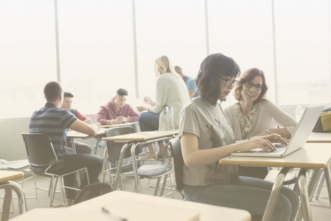 Students accessing technology on campus with SD-WAN solutions