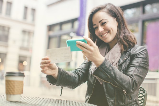 Woman using online banking services