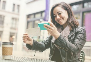 Woman using online banking services