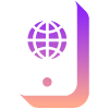Gradient illustration icon of a mobile phone with a globe on the screen