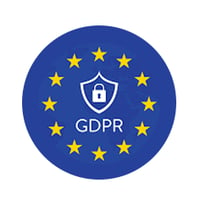 blue background with GDPR and a lock in a circle of yellow stars