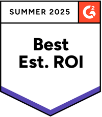 Badge with copy, Summer 2025 G2 Best Est. ROI