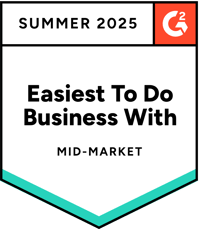 Badge with copy, Summer 2025 G2 Easiest To Do Business With Mid-Market