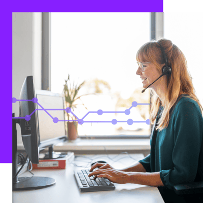 CC SEO BYOC Blog Header Photo of a smiling female contact center agent, seen from the side. She is typing on her keyboard while talking to a customer through her headset.
