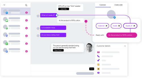 Graphic showing conversational commerce AI responses being built on the platform