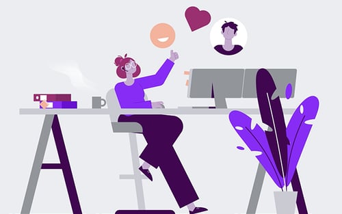 stylized icon representing a customer service agent and a customer