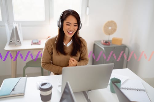 Young Asian ethnicity businesswoman having a video conference at her office.