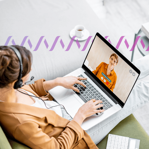 Photoillustration of a woman on a video call