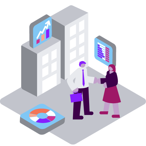 Illustration showing customer results with graphs