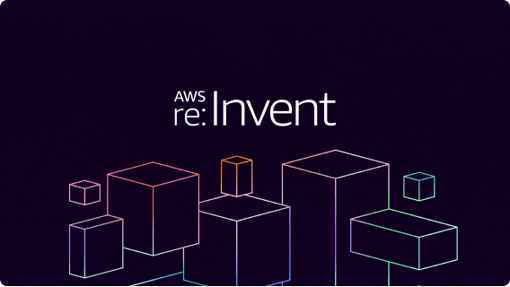 image of AWS reinvent 2026 event logo in white text on a black background, with multicolored stacked boxes below