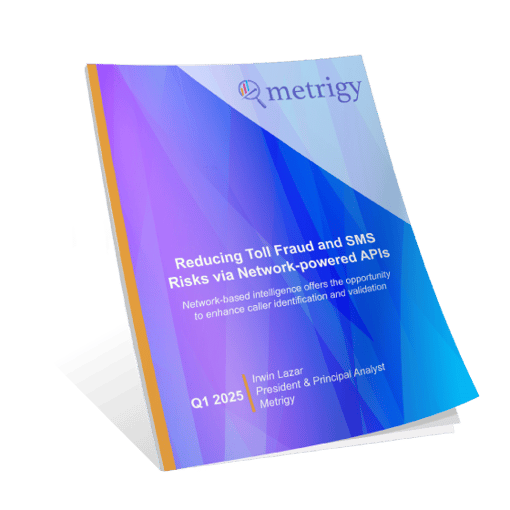 Metrigy Network API Whitepaper landing page image Front cover of 2025 Metrigy whitepaper about fraud and network-powered APIs