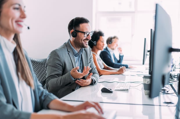 Getty stock photo of several contact center agents at work