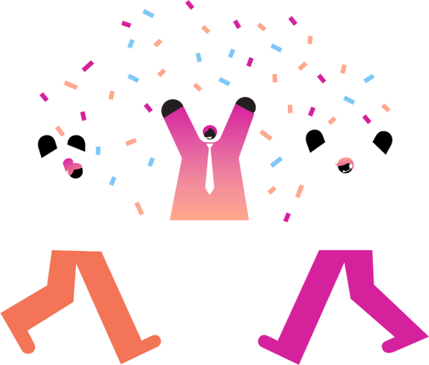 Illustration of 3 business people celebrating with confetti
