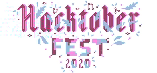 Pink and blue graphic for Hacktoberfest 2020