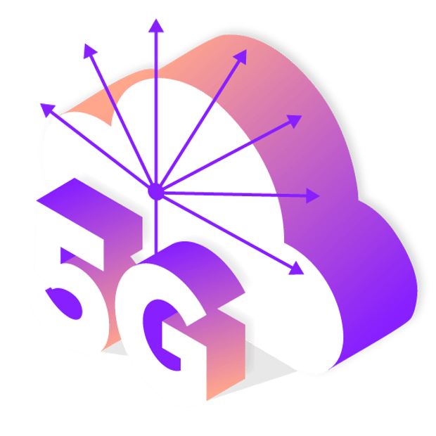 API SEO 5G Network Slicing Boog Header illustration showing a large three-dimensional 5G sitting in front of a cloud. There are several arrows radiating out from a central point on the cloud.
