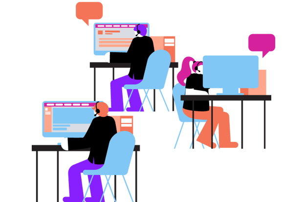 Illustration of call center agents talking with customers