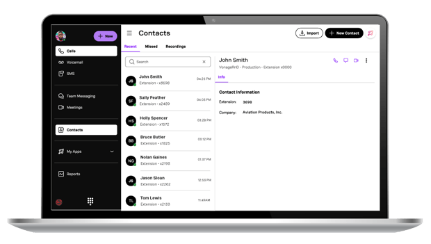 Contacts - VBC App Computer screenshot of the contacts feature of the VBC app