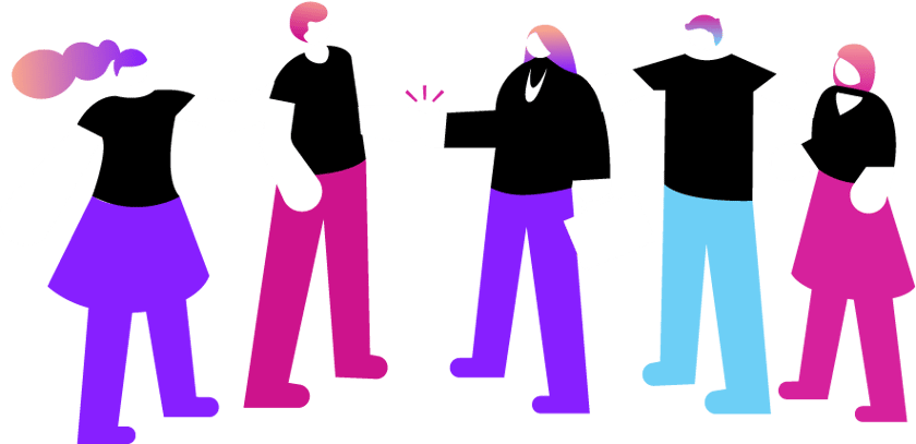 Illustration of diverse people hanging out and fist-bumping 