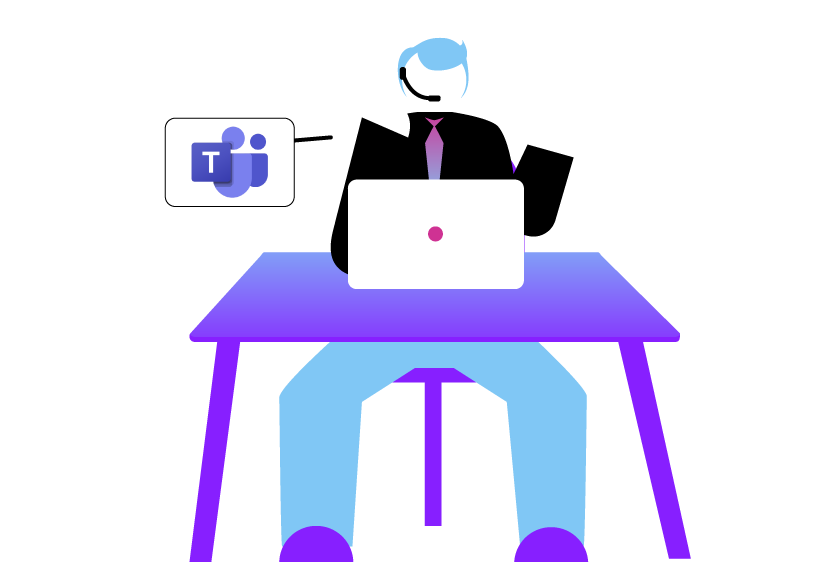 Illustration of contact center agent serving customers and collaborating with co-workers with Microsoft Teams
