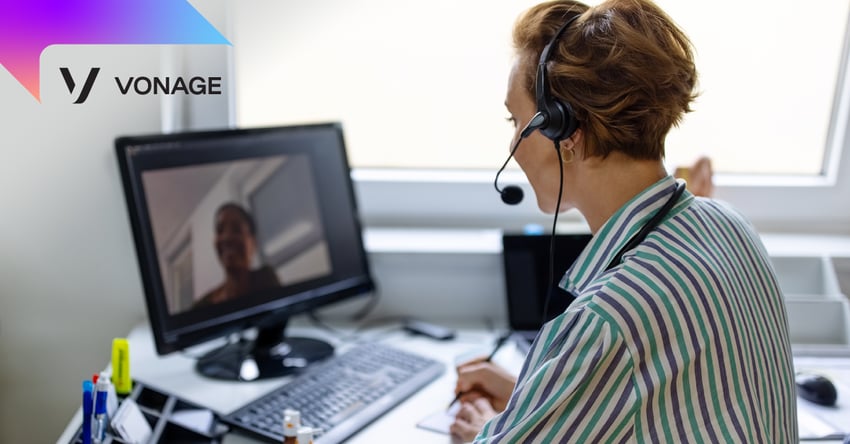 Photo showing enhanced video CX. A woman is engaged in a video conversation with another person on her computer