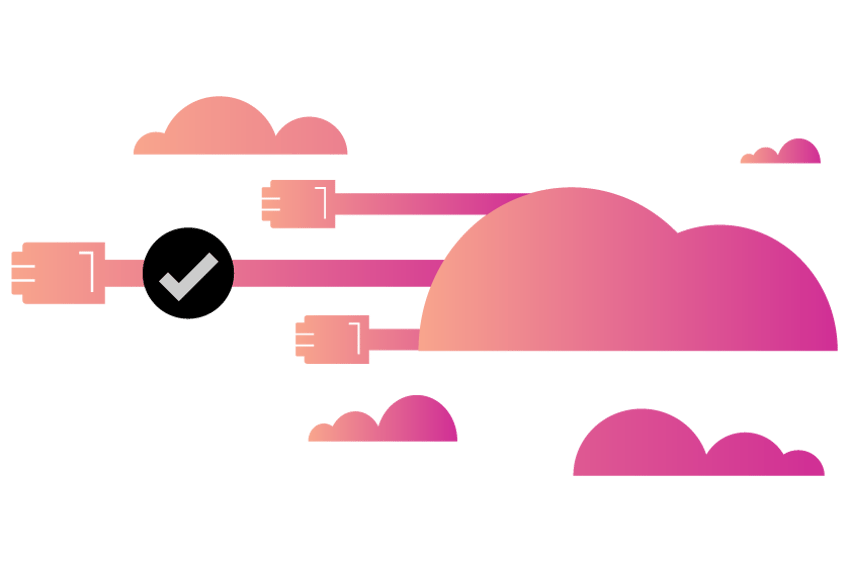 Illustration of clouds with analog phone lines extending across the frame behind them, representing traditional and hosted PBXs