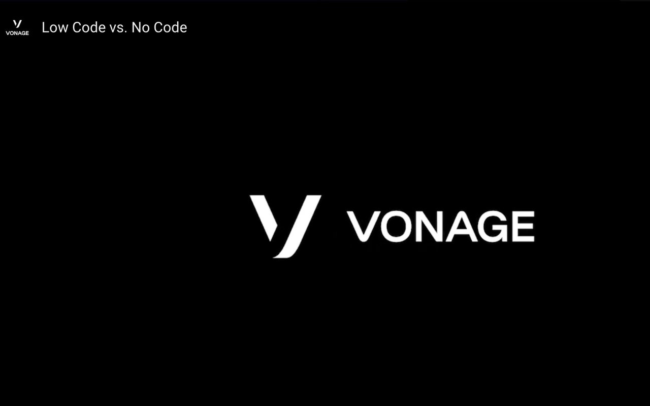 Button plays the Vonage, VUX Media, and OneReach.ai video: Low Code vs. No Code