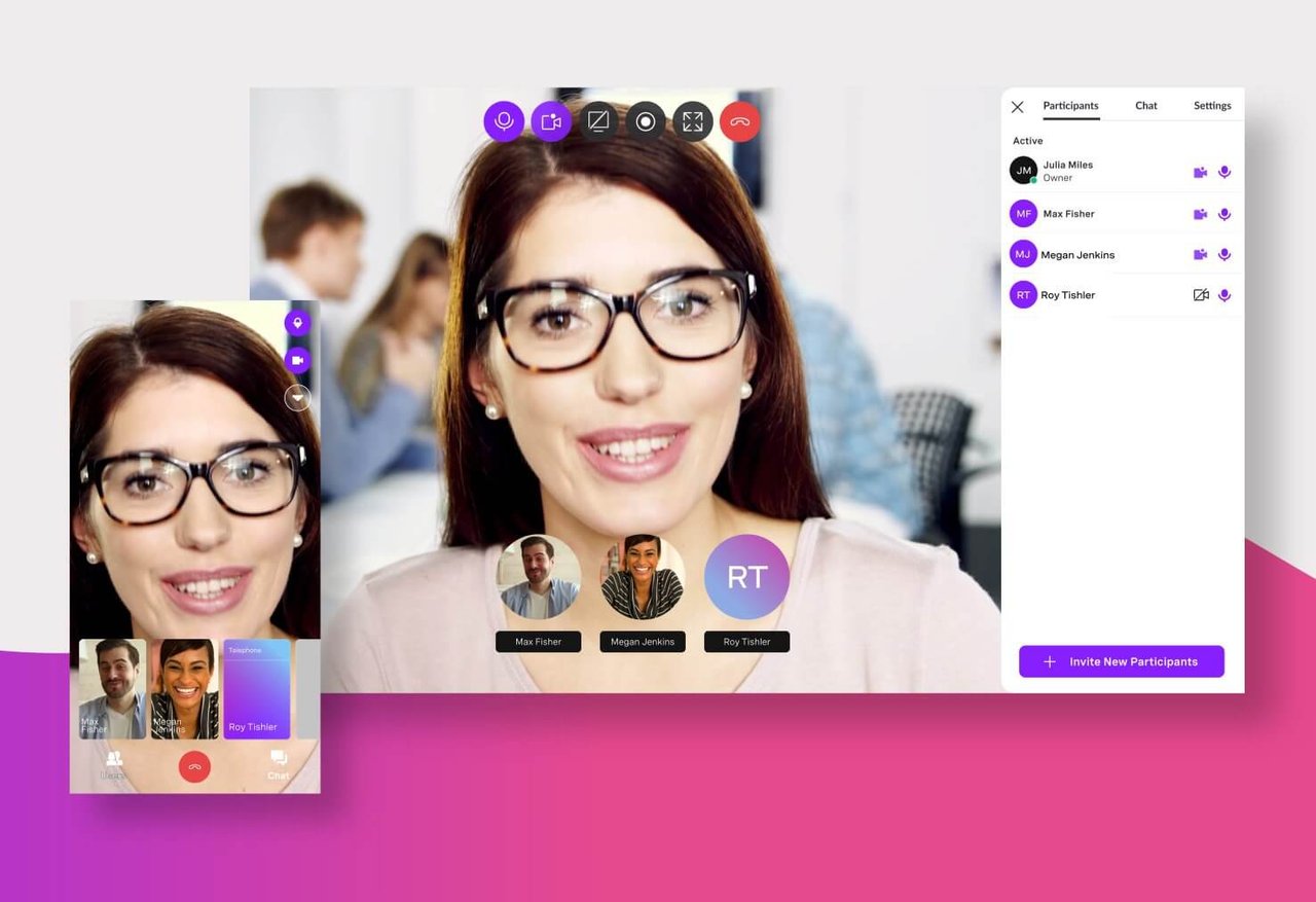 See how you can create seamless communication channels and activate conversations everywhere: watch now. image of woman using vonage meetings with overlay of participants screenshot