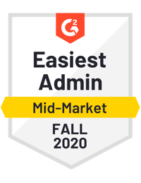 G2 Easiest Admin Mid-Market Fall 2020 G2 Easiest Admin Mid-Market Fall 2020 badge