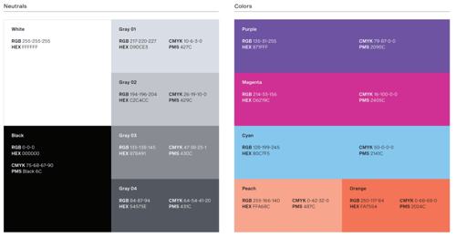 Color Values An example of all of our brand colors