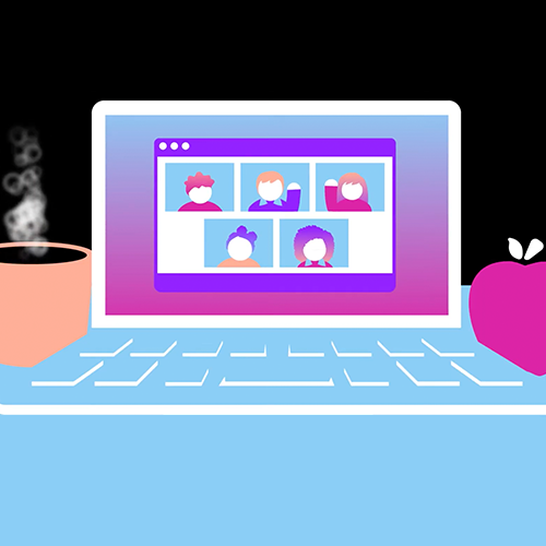 Education Video Thumbnail Illustration of laptop showing students