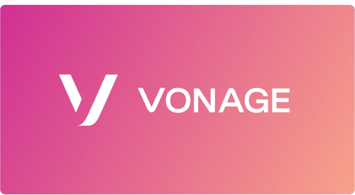 Gradient Logo Vonage Logo and V on a gradient pink/orange backgorund