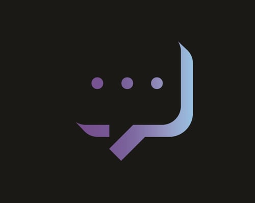Black background with a pictogram of a message icon in a purple gradient