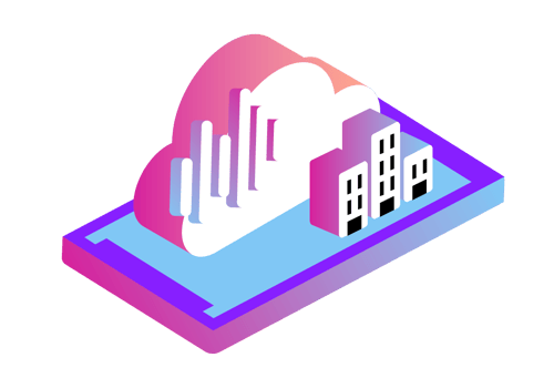 illustration of cloud and building on a phone