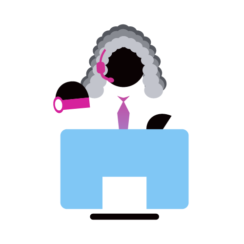 illustration of barrister character representing contact center