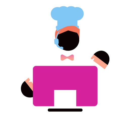 Illustration of character wearing chef hat representing contact center