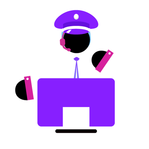 Illustration of character wearing military hat representing contact center