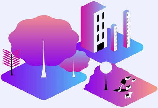 Office and park Illustration of office building an a park