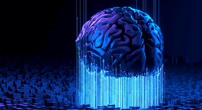 image of floating brain with designed blue background