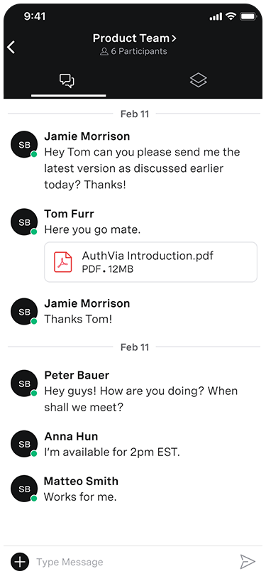 Screen grab of the Team Messaging app on a mobile screen