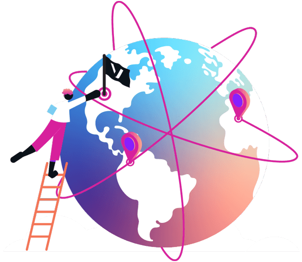 Worldwide Communication Icon image of globe with ladder