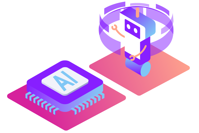 Illustration of a AI chip and Chatbot