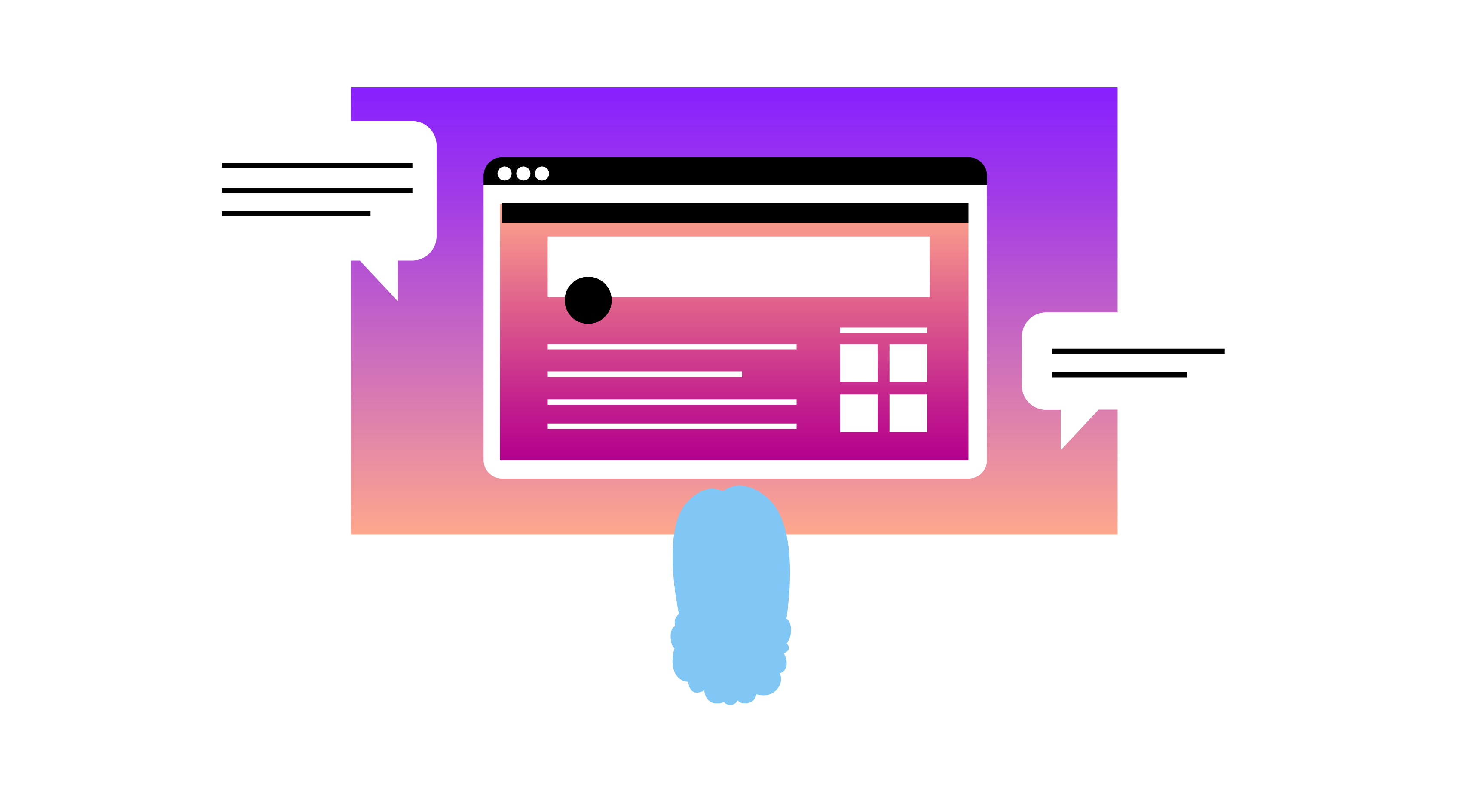 Customer Service via Social Media Stylized illustration of a laptop screen with a social media page featured and speech bubbles (cropped)