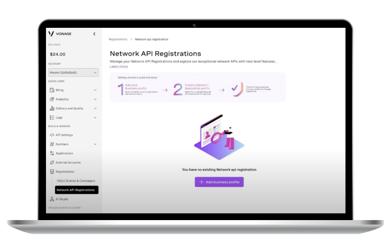 Screenshot showing the Network Registry interface