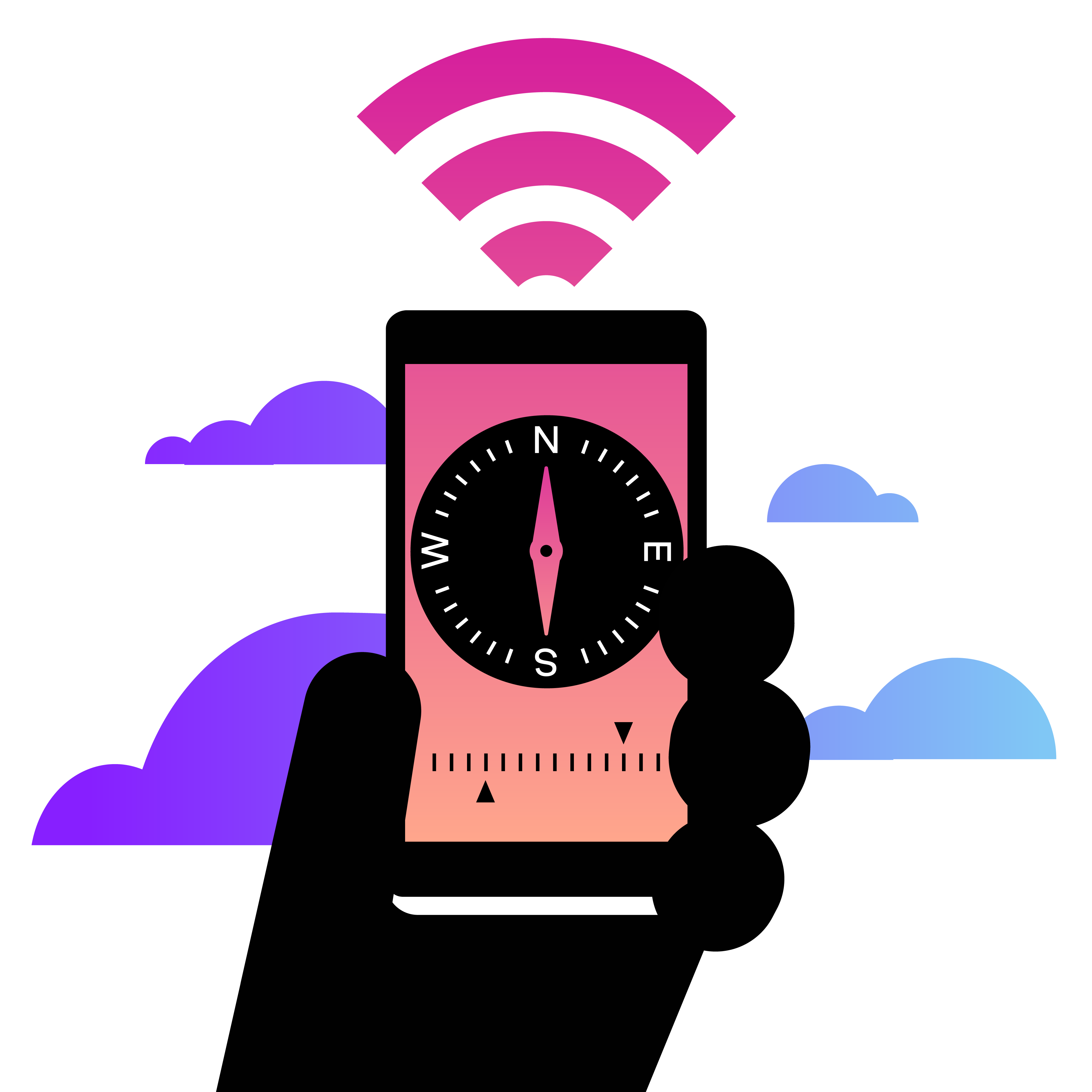 Vonage Mission Hand holding a smartphone with a compass.