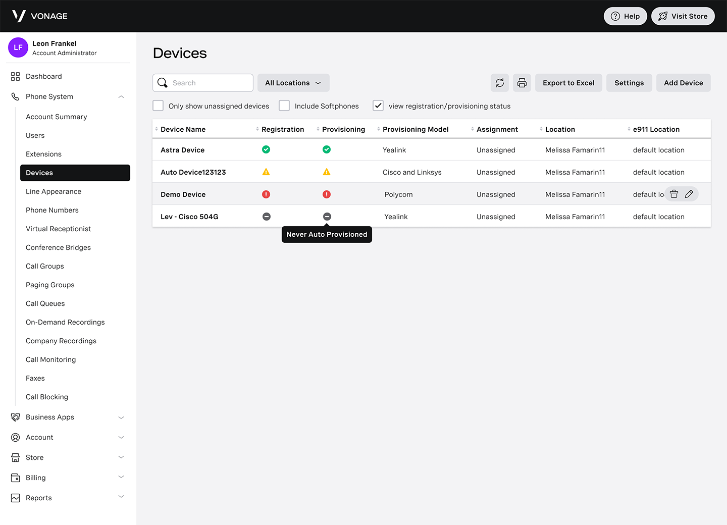 Call Queues Screen capture of Vonage Business app