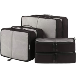 Packing Cubes Grey and black travel cubes for holding travel items