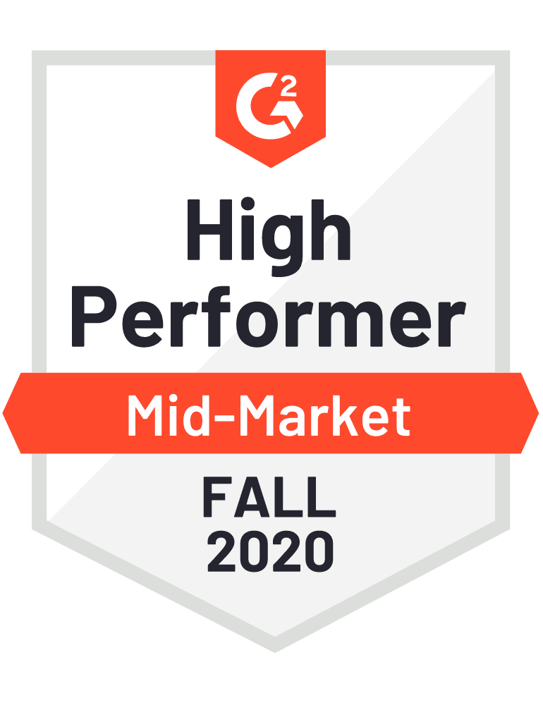 G2 High Performer Mid-Market Fall 2020 G2 High Performer Mid-Market Fall 2020 badge