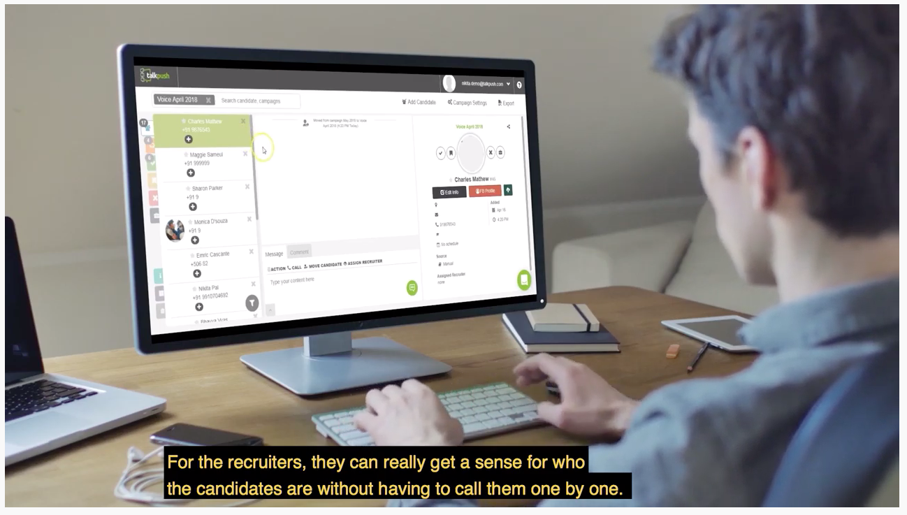 Talkpush Video Case Study Recruiter using Talkpush software looking at computer screen