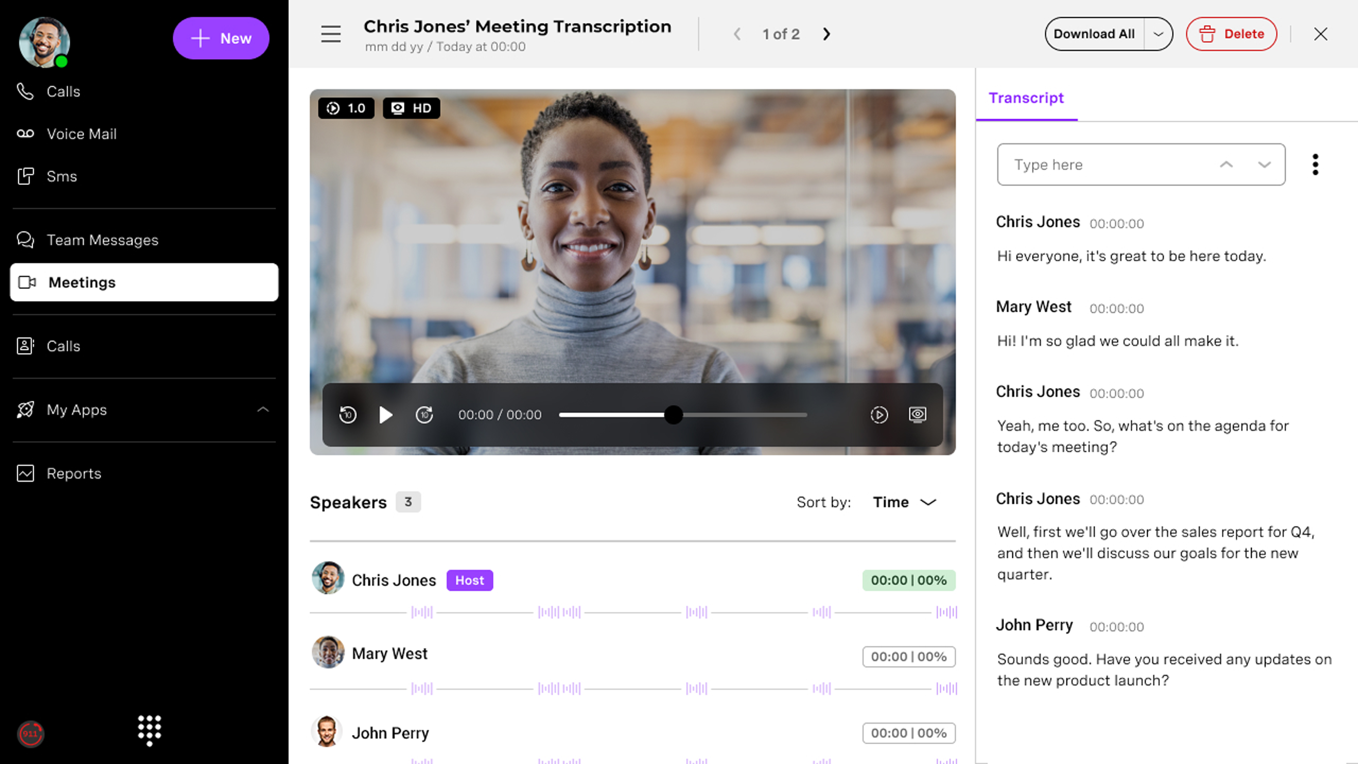 UC Voice Transcription Screenshot of the Unified Communications Voice Transcription feature for meetings.